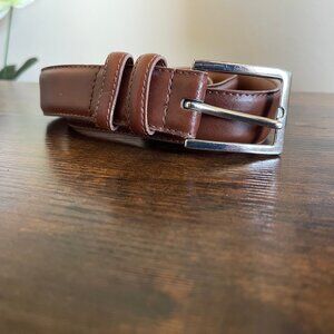 Nordstrom Men’s Shop Brown Leather Belt Size 38 Men’s Dress Casual Silver Buckle